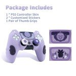 GeekShare PS5 Controller Skin Set,Anti-Slip Silicone Protective Cover Skin Case for PS5 Wireless Controller with 2 Thumb Grip Caps and 2 Stickers - Star Wings Series (Purple)