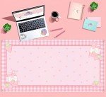 Cute Pink Plaid Desk Mats Strawberry Milk Gaming Desk Pad, Kawaii Extended Mouse Pad Kawaii Large Keyboard Mats XXL, Laptop Mat for Desk, Desktop Mat Mousepad Office Decor for Women 31.5"x15.75"