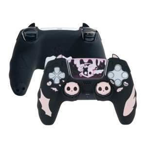 GeekShare PS5 Controller Skin Set,Anti-Slip Silicone Protective Cover Skin for PS5 Wireless Controller, with 2 Thumb Grip Caps and 2 Stickers - Sweetheart Skull (Black)