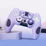 GeekShare PS5 Controller Skin Set,Anti-Slip Silicone Protective Cover Skin Case for PS5 Wireless Controller with 2 Thumb Grip Caps and 2 Stickers - Star Wings Series (Purple)