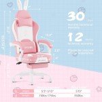 PZDO Pink Gaming Chair, High Back Kawaii Gaming Chair with Footrest & Bunny Ear and Wide Soft Cushion, Gamer Chair Computer Chair for Adults Girls Women, Reclining Chair, Gift, Pink-White