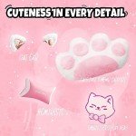 Pink Gaming Chair with Cat Paw Lumbar Cushion and Cat Ears, Ergonomic Computer Chair with Footrest, Reclining PC Game Chair for Girl, Teen