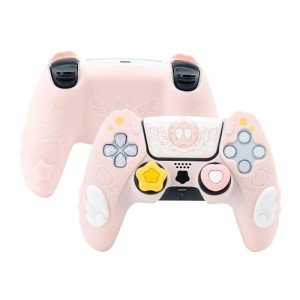 GeekShare PS5 Controller Skin Set,Silicone Protective Cover Skin Case for PS5 Wireless Controller with 2 Thumb Grip Caps and 2 Stickers - Star Wings Series (Pink)