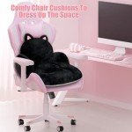 QIUODO Cute Chair Cushion, Comfy Seat Cushion for Office Desk, Kawaii Chair Cushions for Gamer, Soft Chair Cushion for Room Bedroom Decor（Black Kitty）