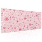 Pink Cherry Blossom Gaming Mouse Pad XL Cute Anime Aesthetics Floral Extended Kawaii Flowers Large Mousepad Non-Slip Rubber Base Stitched Edge Long Keyboard Desk Mat for Computer,31.5×11.8 Inch