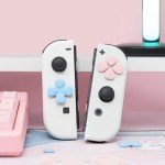 GeekShare Silicone Cross D-Pad Button Caps Set Heart Shape Joystick Cover - ABXY Key Buttons Sticker Compatible with Switch/OLED Joy-Con - Pink & Blue