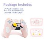 GeekShare PS5 Controller Skin Set,Silicone Protective Cover Skin Case for PS5 Wireless Controller with 2 Thumb Grip Caps and 2 Stickers - Star Wings Series (Pink)