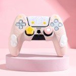 GeekShare PS5 Controller Skin Set,Silicone Protective Cover Skin Case for PS5 Wireless Controller with 2 Thumb Grip Caps and 2 Stickers - Star Wings Series (Pink)