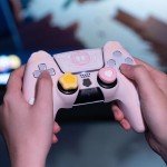 GeekShare PS5 Controller Skin Set,Silicone Protective Cover Skin Case for PS5 Wireless Controller with 2 Thumb Grip Caps and 2 Stickers - Star Wings Series (Pink)