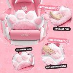 Pink Gaming Chair with Cat Paw Lumbar Cushion and Cat Ears, Ergonomic Computer Chair with Footrest, Reclining PC Game Chair for Girl, Teen