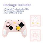 GeekShare Switch Pro Controller Skin Set,Anti-Slip Silicone Protective Cover Skin Case for Switch Pro Controller with 2 Thumb Grip Caps and 2 Stickers - Star Wings Series (Pink)