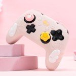 GeekShare Switch Pro Controller Skin Set,Anti-Slip Silicone Protective Cover Skin Case for Switch Pro Controller with 2 Thumb Grip Caps and 2 Stickers - Star Wings Series (Pink)