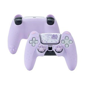 GeekShare Cute Bear PS5 Controller Skin Set,Soft Anti-Slip Silicone Protective Cover Skin Case for PS5 Wireless Controller with 2 Thumb Grip Caps and 1 Sticker - Purple