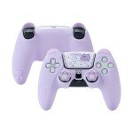 GeekShare Cute Bear PS5 Controller Skin Set,Soft Anti-Slip Silicone Protective Cover Skin Case for PS5 Wireless Controller with 2 Thumb Grip Caps and 1 Sticker - Purple