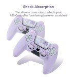 GeekShare Cute Bear PS5 Controller Skin Set,Soft Anti-Slip Silicone Protective Cover Skin Case for PS5 Wireless Controller with 2 Thumb Grip Caps and 1 Sticker - Purple