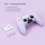 GeekShare Cute Bear PS5 Controller Skin Set,Soft Anti-Slip Silicone Protective Cover Skin Case for PS5 Wireless Controller with 2 Thumb Grip Caps and 1 Sticker - Purple