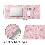 Pink Cherry Blossom Gaming Mouse Pad XL Cute Anime Aesthetics Floral Extended Kawaii Flowers Large Mousepad Non-Slip Rubber Base Stitched Edge Long Keyboard Desk Mat for Computer,31.5×11.8 Inch