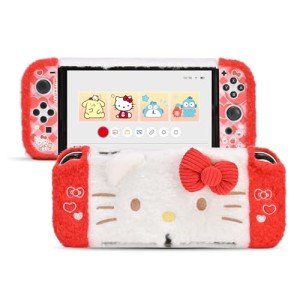 Kuitmor Plush Protective Case for Switch OLED,Kawaii Hard PC Slim Cover Case Compatible with Switch OLED Console and Joy Con - HLK