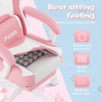 PZDO Pink Gaming Chair, High Back Kawaii Gaming Chair with Footrest & Bunny Ear and Wide Soft Cushion, Gamer Chair Computer Chair for Adults Girls Women, Reclining Chair, Gift, Pink-White
