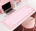 Cute Pink Plaid Desk Mats Strawberry Milk Gaming Desk Pad, Kawaii Extended Mouse Pad Kawaii Large Keyboard Mats XXL, Laptop Mat for Desk, Desktop Mat Mousepad Office Decor for Women 31.5"x15.75"