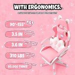 Pink Gaming Chair with Cat Paw Lumbar Cushion and Cat Ears, Ergonomic Computer Chair with Footrest, Reclining PC Game Chair for Girl, Teen