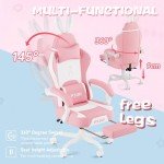 PZDO Pink Gaming Chair, High Back Kawaii Gaming Chair with Footrest & Bunny Ear and Wide Soft Cushion, Gamer Chair Computer Chair for Adults Girls Women, Reclining Chair, Gift, Pink-White
