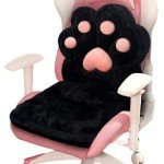 QIUODO L-Shape Cat Paw Cushion, Faux Rabbit Fur Gaming Chair Cushion Soft, Gaming Chair Pillow Kawaii Cushions for Office Desk, Comfy Plush Seat Cushion for Room Decor（Black）