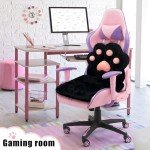 QIUODO L-Shape Cat Paw Cushion, Faux Rabbit Fur Gaming Chair Cushion Soft, Gaming Chair Pillow Kawaii Cushions for Office Desk, Comfy Plush Seat Cushion for Room Decor（Black）