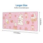 Kawaii Rabbit Strawberry Gaming Mouse Pad Extended Large Mouse Mat 31.5 X 11.8 Inch Nonslip Rubber Base Long Desk Pad Stitched Edges Mousepad Mice Pad for Office Home Game