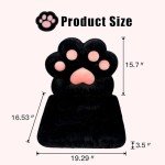 QIUODO L-Shape Cat Paw Cushion, Faux Rabbit Fur Gaming Chair Cushion Soft, Gaming Chair Pillow Kawaii Cushions for Office Desk, Comfy Plush Seat Cushion for Room Decor（Black）