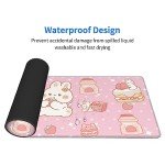 Kawaii Rabbit Strawberry Gaming Mouse Pad Extended Large Mouse Mat 31.5 X 11.8 Inch Nonslip Rubber Base Long Desk Pad Stitched Edges Mousepad Mice Pad for Office Home Game