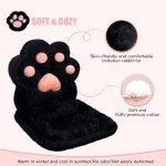 QIUODO L-Shape Cat Paw Cushion, Faux Rabbit Fur Gaming Chair Cushion Soft, Gaming Chair Pillow Kawaii Cushions for Office Desk, Comfy Plush Seat Cushion for Room Decor（Black）