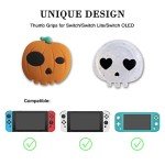 PERFECTSIGHT Switch Thumb Grips, Cute Halloween Joystick Caps for Nintendo Switch, 4 PCS Thumbstick Cover for Switch Lite, Switch OLED, Analog Stick Button Cover for NS Joycon Controller Skull Pumpkin