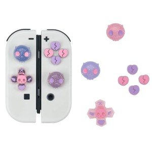GeekShare Silicone Cross D-Pad Button Caps Set Joystick Cover - Cute ABXY Key Buttons Sticker Compatible with Switch/OLED Joy Con - Pink & Purple Skull