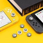GeekShare 4PCS Cat Paw Shape Thumb Grip Caps,Soft Silicone Joystick Cover Compatible with Switch/OLED/Switch Lite (Sesame Grey)