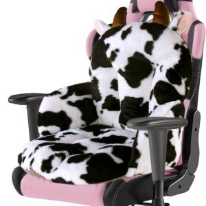 DOBUONO Comfy Office Chair Cushion: 17.5" L x 17.5" W x 18" H Cute Kawaii Gaming Chair Cushion with Backrest Non-Slip Floor Seating for Adults and Pets Cow Stuff for Room Decor
