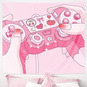 Pecfamly Cutecore Cute Pink Kawaii Anime Tapestry for Bedroom Teen Girl, Cutecore Kawaii Gamer Girl Anime Room Home Decor (59" x 51")