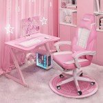 LEMBERI Pink Gaming Chair with footrest, Kawaii Cute Pink Gamer Chair for Girl,Girls Video Game Chairs,Computer Gaming Chair with Headrest and Lumbar Support