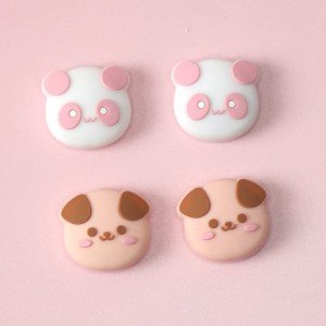 PERFECTSIGHT Cute Switch Thumb Grip Caps Compatible with Nintendo OLED/Lite Console, Kawaii Soft Silicone Analog Stick Button Cover for NS Joycon Controller, 4PCS Joystick Cap - Dog and Panda