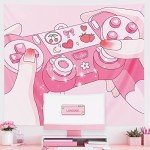 Pecfamly Cutecore Cute Pink Kawaii Anime Tapestry for Bedroom Teen Girl, Cutecore Kawaii Gamer Girl Anime Room Home Decor (59" x 51")