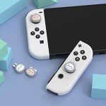 PlayVital Light Gray Joystick Caps for Nintendo Switch, Thumbstick Caps for Switch Lite, Analog Cover for Switch OLED Joycon Thumb Grip Caps for Switch/Lite/OLED - Cosplaying Kitten & Puppy