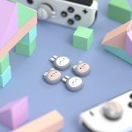 PlayVital Light Gray Joystick Caps for Nintendo Switch, Thumbstick Caps for Switch Lite, Analog Cover for Switch OLED Joycon Thumb Grip Caps for Switch/Lite/OLED - Cosplaying Kitten & Puppy