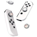PlayVital Light Gray Joystick Caps for Nintendo Switch, Thumbstick Caps for Switch Lite, Analog Cover for Switch OLED Joycon Thumb Grip Caps for Switch/Lite/OLED - Cosplaying Kitten & Puppy