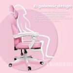 LEMBERI Pink Gaming Chair with footrest, Kawaii Cute Pink Gamer Chair for Girl,Girls Video Game Chairs,Computer Gaming Chair with Headrest and Lumbar Support