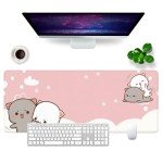 Amrgik Kawaii Large Mouse Pad Pink Gaming Mouse Pad Cat XL Cute Desk Mat 31.5x11.8x0.12 inch Large Mouse Pad for Desk (Kawaii Cat-1)