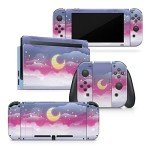 Tacky Design Clouds Skin Compatible Nintendo Switch Skin Wrap Cover, Moon Stickers, Premium Vinyl 3M Full Wrap Decal, Purple Starry Sky