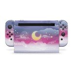 Tacky Design Clouds Skin Compatible Nintendo Switch Skin Wrap Cover, Moon Stickers, Premium Vinyl 3M Full Wrap Decal, Purple Starry Sky