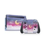 Tacky Design Clouds Skin Compatible Nintendo Switch Skin Wrap Cover, Moon Stickers, Premium Vinyl 3M Full Wrap Decal, Purple Starry Sky