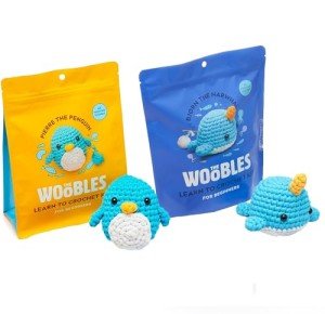 The Woobles Beginners Crochet Kit with Easy Peasy Yarn as seen on Shark Tank Bundle - with Step-by-Step Video Tutorials - Bjørn The Narwhal and Pierre The Penguin