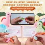 Crochet Kit for Beginners, Beginner Crochet Kit for Adults with Step-by-Step Video Tutorials, DIY Crochet Animal Kits Kids Knitting Supplies, 4 Pack Dinosaurs (40%+ Yarn)